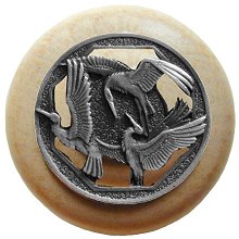 Notting Hill NHW-737N-AP Crane Dance Wood Knob in Antique Pewter/Natural wood finish